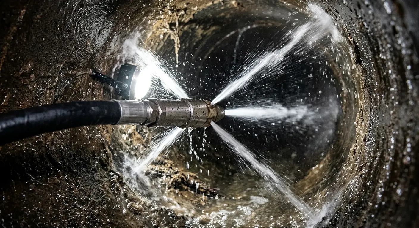High-pressure hydro jetting nozzle cleaning sewer pipe for Sewer Line Relining in Pismo Beach